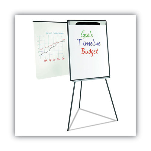 Image of MasterVision® Magnetic Gold Ultra Dry Erase Tripod Presentation Easel with Arms, 28" x 38.5", White Surface, Black/Silver Aluminum Frame