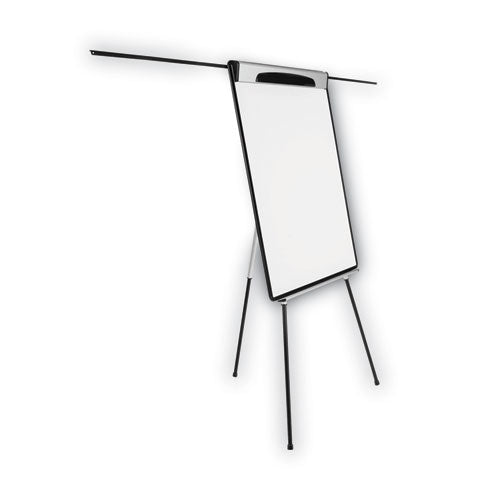 Image of MasterVision® Magnetic Gold Ultra Dry Erase Tripod Presentation Easel with Arms, 28" x 38.5", White Surface, Black/Silver Aluminum Frame