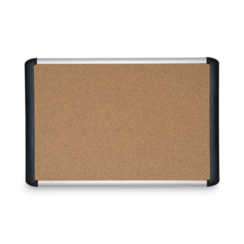 Image of MasterVision® Tech Cork Board, 48" x 36", Tan Surface, Silver/Black Aluminum Frame
