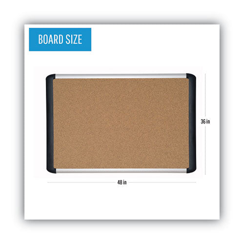 Image of MasterVision® Tech Cork Board, 48" x 36", Tan Surface, Silver/Black Aluminum Frame