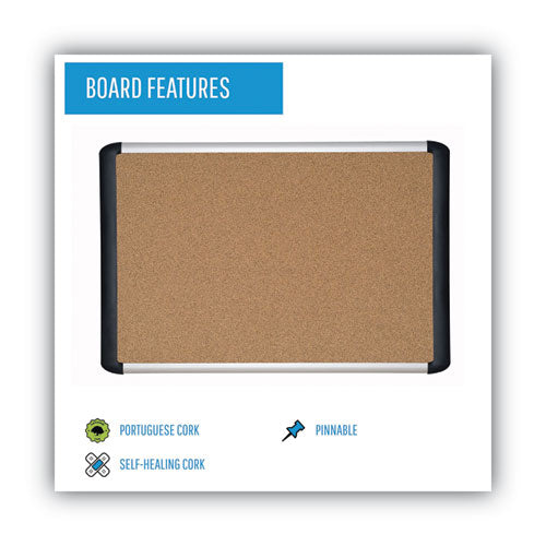 Image of MasterVision® Tech Cork Board, 48" x 36", Tan Surface, Silver/Black Aluminum Frame