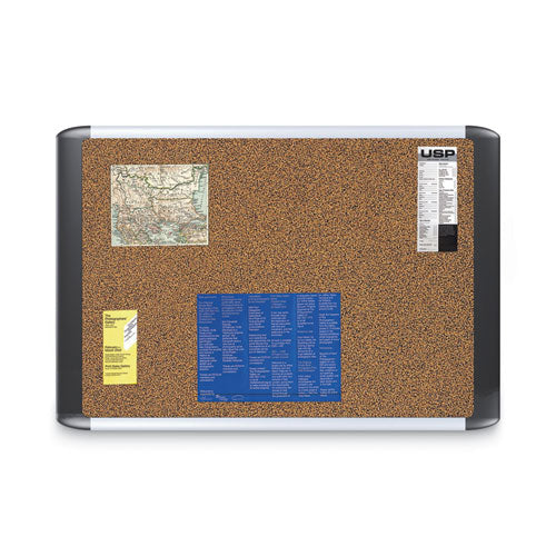 Image of MasterVision® Tech Cork Board, 48" x 36", Tan Surface, Silver/Black Aluminum Frame