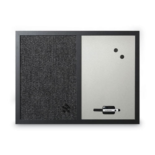 Image of MasterVision® Designer Fabric Bulletin Board, Combo Magnetic Dry Erase/Bulletin, 24" x 18", Charcoal/Gray Surface, Black Fiberboard Frame