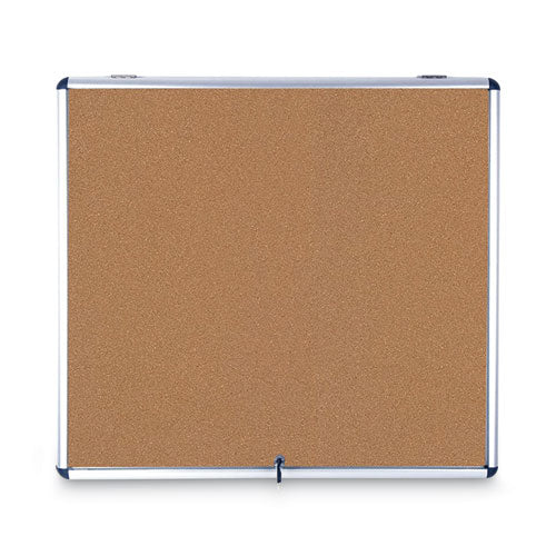 Image of MasterVision® Slim-Line Enclosed Cork Bulletin Board with One Door, 47" x 38", Tan Surface, Satin Aluminum Frame