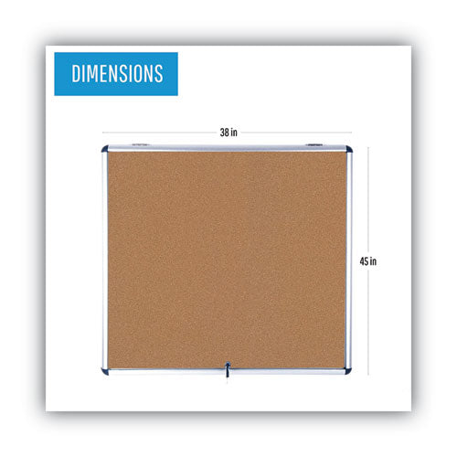 Image of MasterVision® Slim-Line Enclosed Cork Bulletin Board with One Door, 47" x 38", Tan Surface, Satin Aluminum Frame