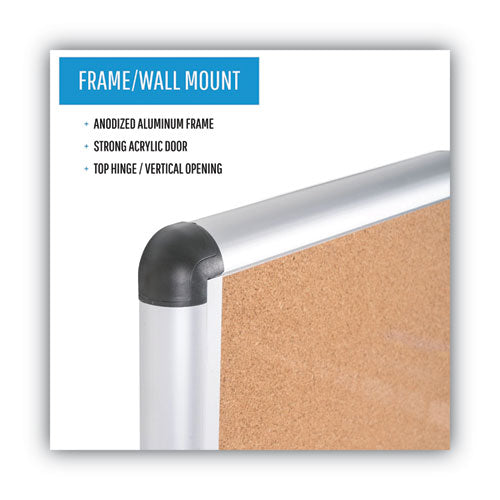 Image of MasterVision® Slim-Line Enclosed Cork Bulletin Board with One Door, 47" x 38", Tan Surface, Satin Aluminum Frame