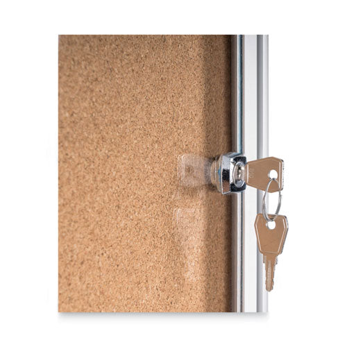 Image of MasterVision® Slim-Line Enclosed Cork Bulletin Board with One Door, 47" x 38", Tan Surface, Satin Aluminum Frame