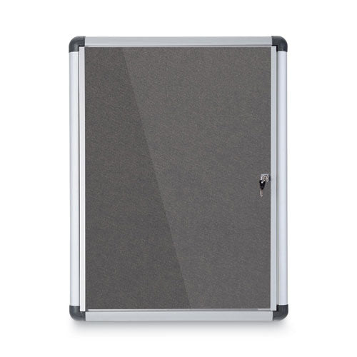 Image of MasterVision® Slim-Line Enclosed Fabric Bulletin Board with One Door, 28" x 38", Gray Surface, Satin Aluminum Frame