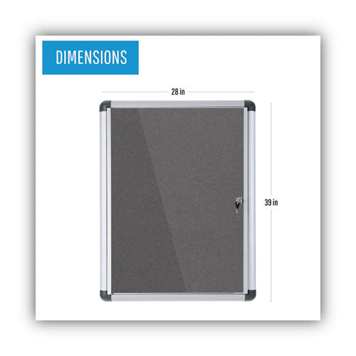 Image of MasterVision® Slim-Line Enclosed Fabric Bulletin Board with One Door, 28" x 38", Gray Surface, Satin Aluminum Frame