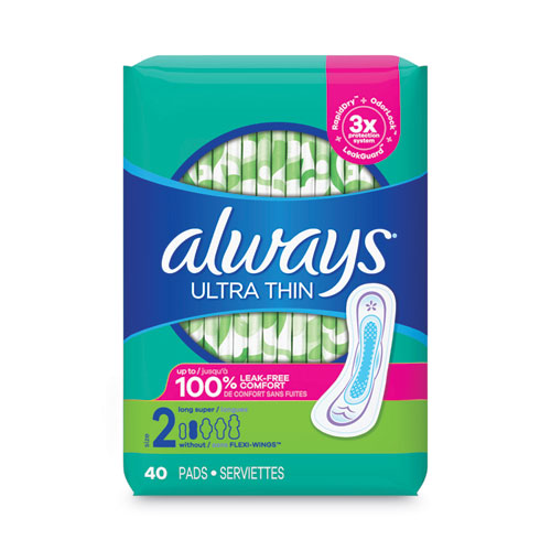 Image of Always® Ultra Thin Pads, Super Long 10 Hour, 40/pack, 6 Packs/carton