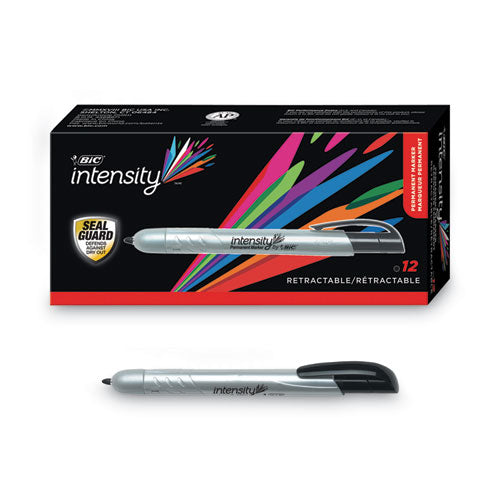 Image of BIC® Intensity Retractable Permanent Marker, Fine Bullet Tip, Black, Dozen
