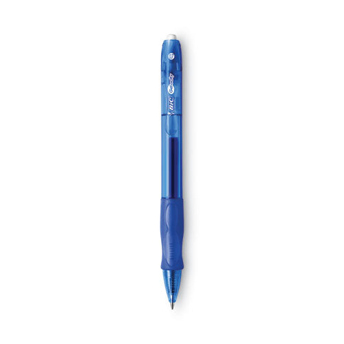Image of BIC® Gel-Ocity Gel Pen, Retractable, Medium 0.7 Mm, Blue Ink, Translucent Blue Barrel, Dozen