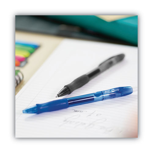 Image of BIC® Gel-Ocity Gel Pen, Retractable, Medium 0.7 Mm, Blue Ink, Translucent Blue Barrel, Dozen