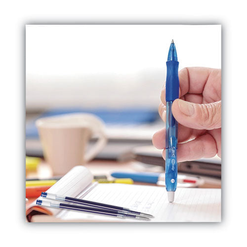 Image of BIC® Gel-Ocity Gel Pen, Retractable, Medium 0.7 Mm, Blue Ink, Translucent Blue Barrel, Dozen