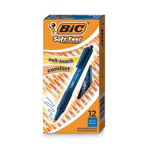 Image of BIC® Soft Feel Ballpoint Pen, Retractable, Medium 1 Mm, Blue Ink, Blue Barrel, Dozen