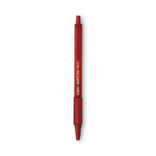 Image of BIC® Soft Feel Ballpoint Pen, Retractable, Medium 1 Mm, Red Ink, Red Barrel, Dozen