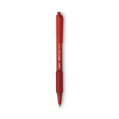 Image of BIC® Soft Feel Ballpoint Pen, Retractable, Medium 1 Mm, Red Ink, Red Barrel, Dozen