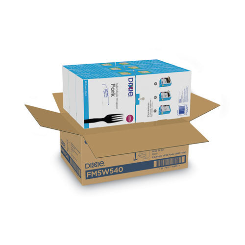 Image of Dixie® Grab'N Go Wrapped Cutlery, Fork, Plastic, Black, 90/Box, 6 Boxes/Carton