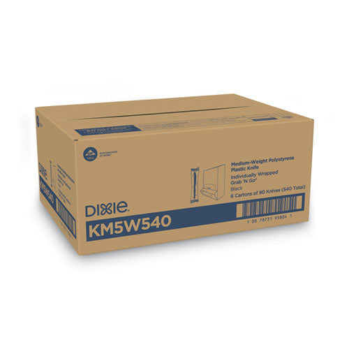 Image of Dixie® Grab'N Go Wrapped Cutlery, Knife, Plastic, Black, 90/Box, 6 Boxes/Carton