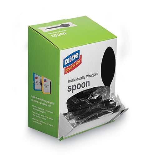 Image of Dixie® Grab'N Go Wrapped Cutlery, Spoon, Plastic, Black, 90/Box
