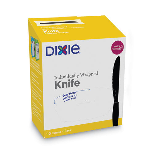 Image of Dixie® Grab'N Go Wrapped Cutlery, Knife, Plastic, Black, 90/Box