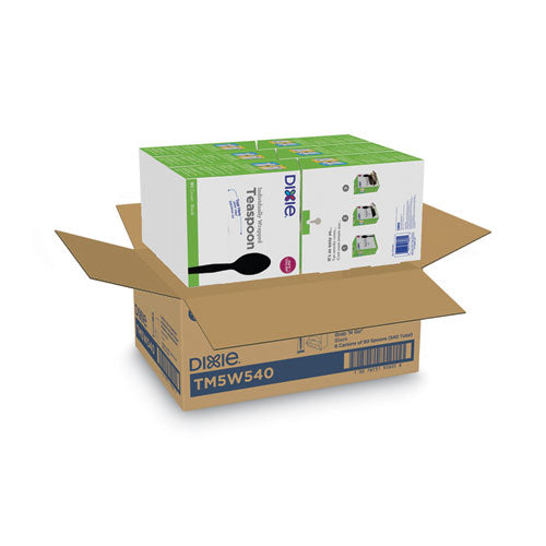 Image of Dixie® Grab'N Go Wrapped Cutlery, Spoon, Plastic, Black, 90/Box, 6 Boxes/Carton