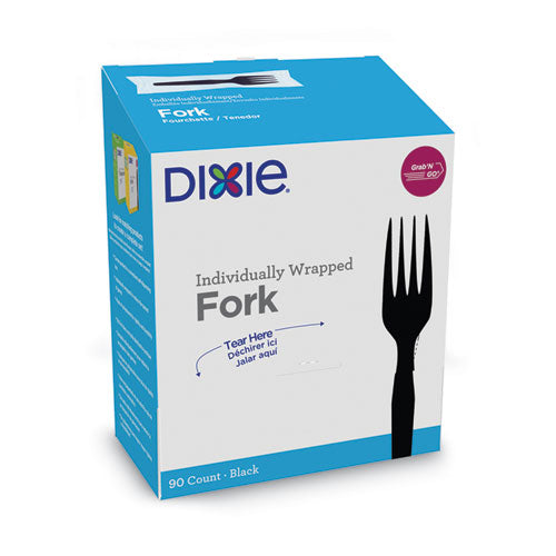 Image of Dixie® Grab'N Go Wrapped Cutlery, Fork, Plastic, Black, 90/Box