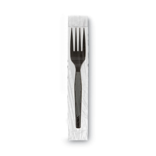 Image of Dixie® Grab'N Go Wrapped Cutlery, Fork, Plastic, Black, 90/Box, 6 Boxes/Carton