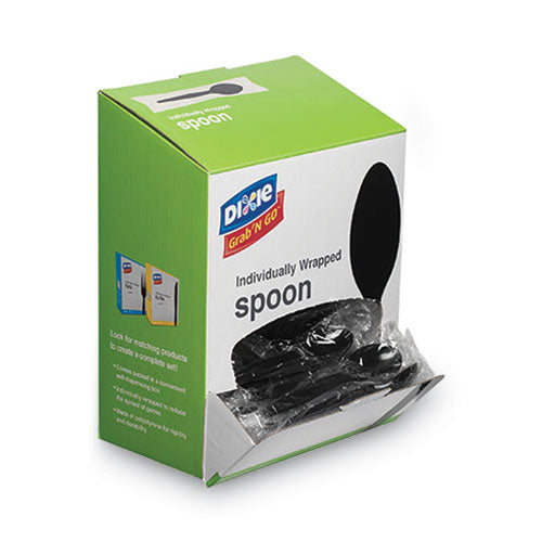 Image of Dixie® Grab'N Go Wrapped Cutlery, Spoon, Plastic, Black, 90/Box, 6 Boxes/Carton