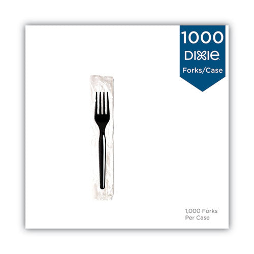 Image of Dixie® Individually Wrapped Mediumweight Polystyrene Cutlery, Fork, Plastic, Black, 1,000/Carton