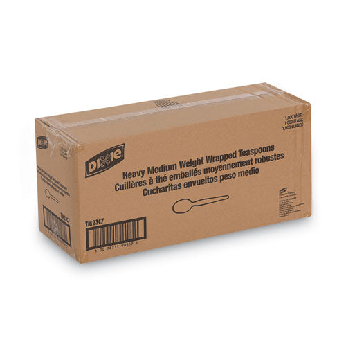 Image of Dixie® Individually Wrapped Mediumweight Polystyrene Cutlery, Spoon, Plastic, White, 1,000/Carton