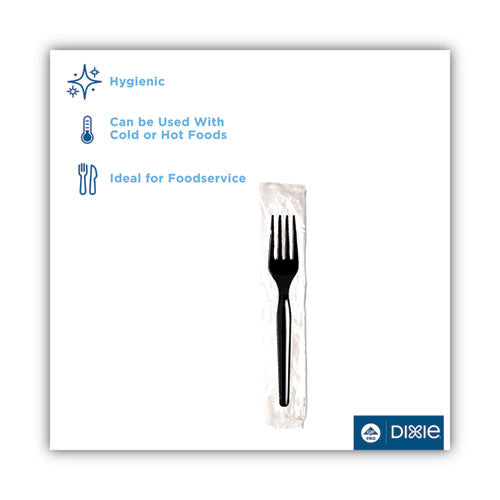 Image of Dixie® Individually Wrapped Mediumweight Polystyrene Cutlery, Fork, Plastic, Black, 1,000/Carton