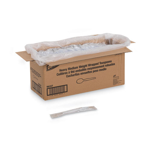 Image of Dixie® Individually Wrapped Mediumweight Polystyrene Cutlery, Spoon, Plastic, White, 1,000/Carton