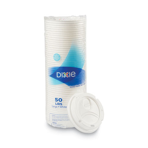 Image of Dixie® Dome Drink-Thru Lids, Fits 10 oz to 16 oz PerfecTouch Hot Cups/12 oz to 20 oz WiseSize Hot Cups, Plastic, White, 50/Pack