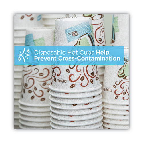 Image of Dixie® PerfecTouch Paper Hot Cups and Lids Combo, 12 oz, Coffee Haze Design, 50/Pack, 6 Packs/Carton