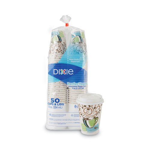 Image of Dixie® Perfectouch Paper Hot Cups And Lids Combo, 12 Oz, Multicolor, 50 Cups/lids/pack