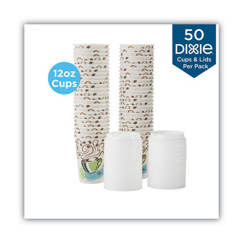 Image of Dixie® Perfectouch Paper Hot Cups And Lids Combo, 12 Oz, Multicolor, 50 Cups/lids/pack