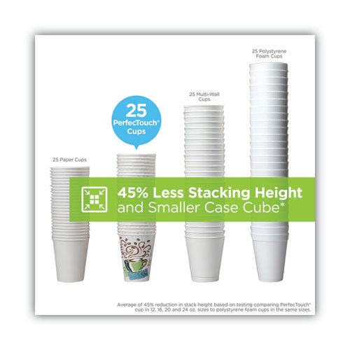 Image of Dixie® PerfecTouch Paper Hot Cups and Lids Combo, 12 oz, Coffee Haze Design, 50/Pack, 6 Packs/Carton
