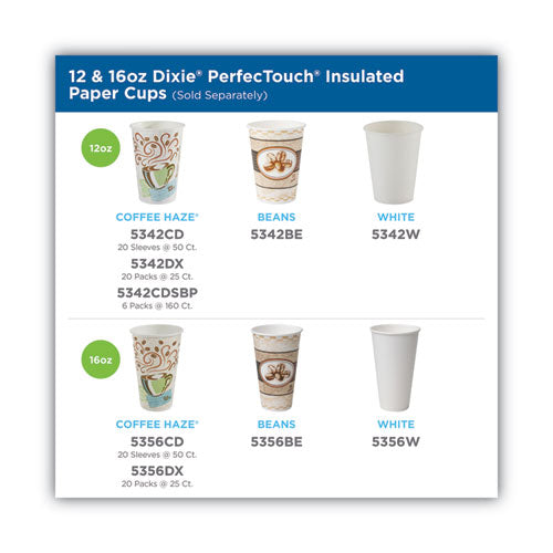 Image of Dixie® PerfecTouch Paper Hot Cups and Lids Combo, 12 oz, Coffee Haze Design, 50/Pack, 6 Packs/Carton