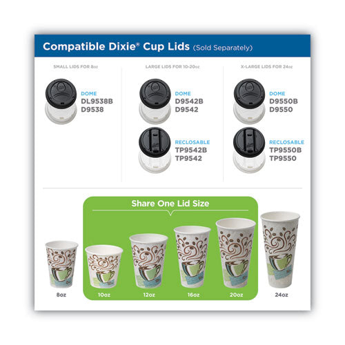 Image of Dixie® PerfecTouch Paper Hot Cups and Lids Combo, 12 oz, Coffee Haze Design, 50/Pack, 6 Packs/Carton