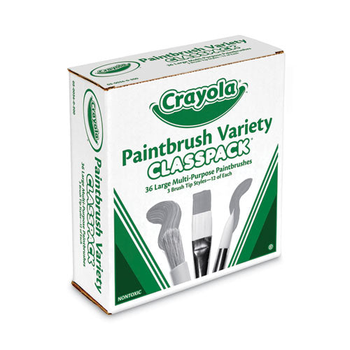 Image of Crayola® Large Variety Paint Brush Classpack, Natural; Nylon Bristles, Flat; Round Profiles, 36/set