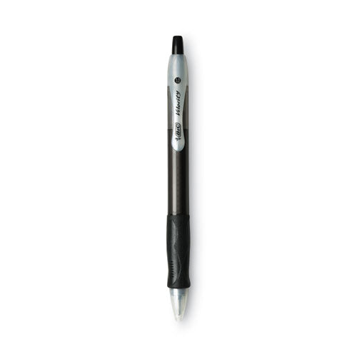 Image of BIC® Velocity Easy Glide Ballpoint Pen, Retractable, Medium 1 Mm, Black Ink, Translucent Black Barrel, Dozen