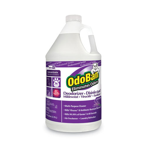 Image of OdoBan® Concentrate Odor Eliminator And Disinfectant, Lavender Scent, 1 Gal Bottle, 4/carton