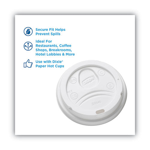 Image of Dixie® Sip-Through Dome Hot Drink Lids, Fits 10 oz Dixie Hot Cups, Plastic, White, 100/Pack, 10 Packs/Carton