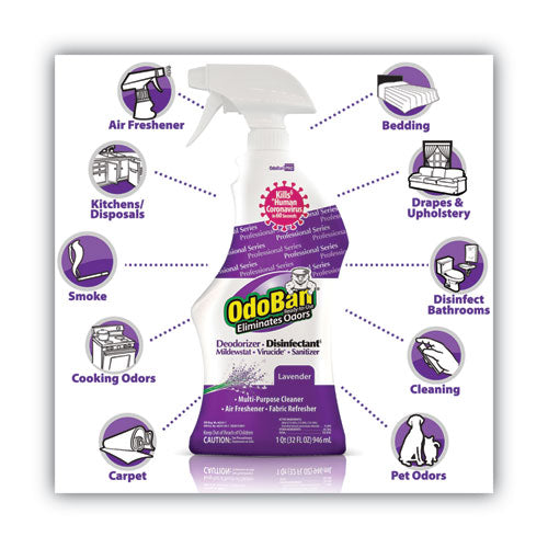 Image of OdoBan® Rtu Odor Eliminator And Disinfectant, Lavender, 32 Oz Spray Bottle, 12/carton