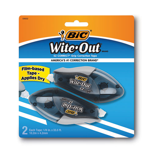 Image of BIC® Wite-Out EZ Correct Grip Correction Tape, NonRefill, Smoke Applicator, 0.17" x 402", 2/Pack