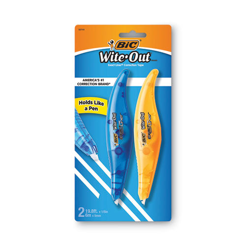 Image of BIC® Wite-Out Brand Exact Liner Correction Tape, Non-Refillable, Blue/Orange Applicators, 0.2" x 236", 2/Pack