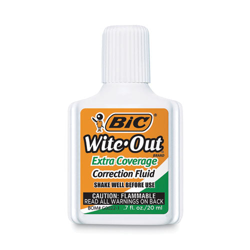 Image of BIC® Wite-Out Extra Coverage Correction Fluid, 20 mL Bottle, White, Dozen