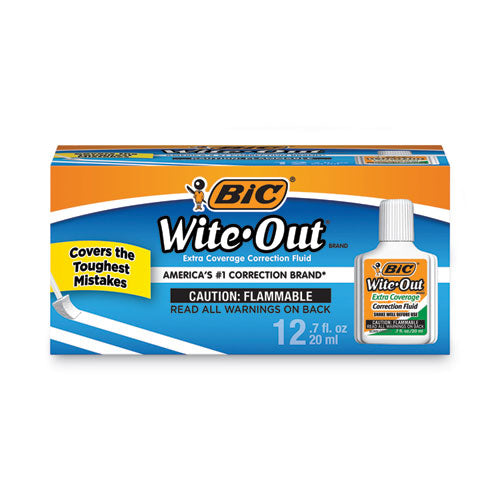 Image of BIC® Wite-Out Extra Coverage Correction Fluid, 20 mL Bottle, White, Dozen
