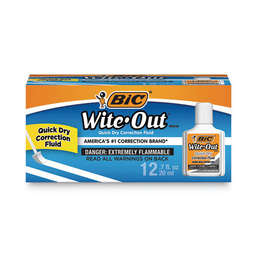 Image of BIC® Wite-Out Quick Dry Correction Fluid, 20 mL Bottle, White, Dozen